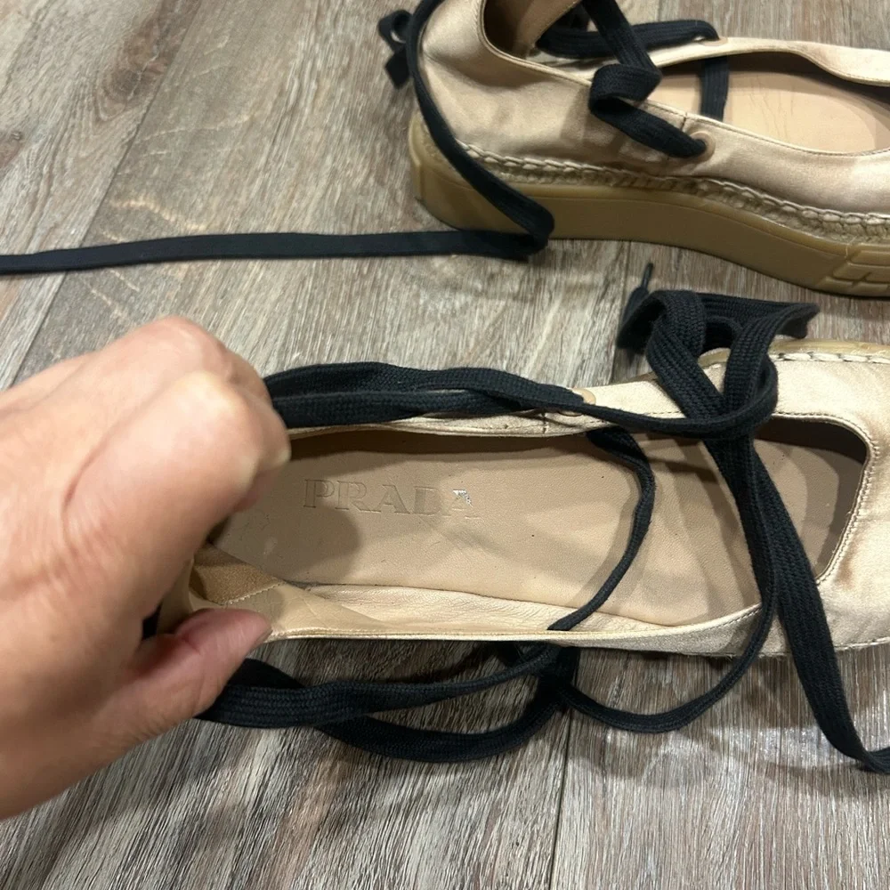 Prada Nude Espadrille Lace-Up Platform Flats